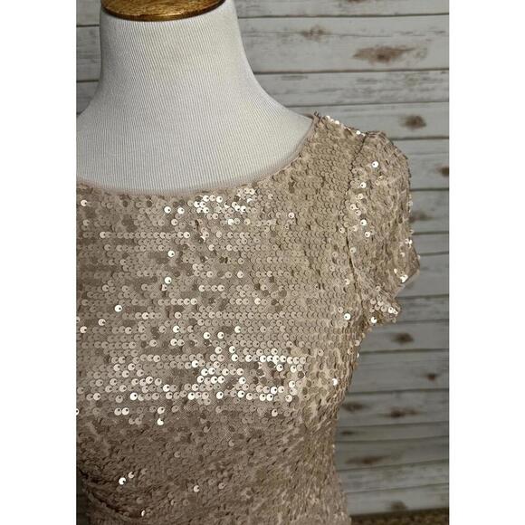 Adrianna Papell classic pale gold sequin ruched cocktail dress Size 10 - Picture 3 of 8